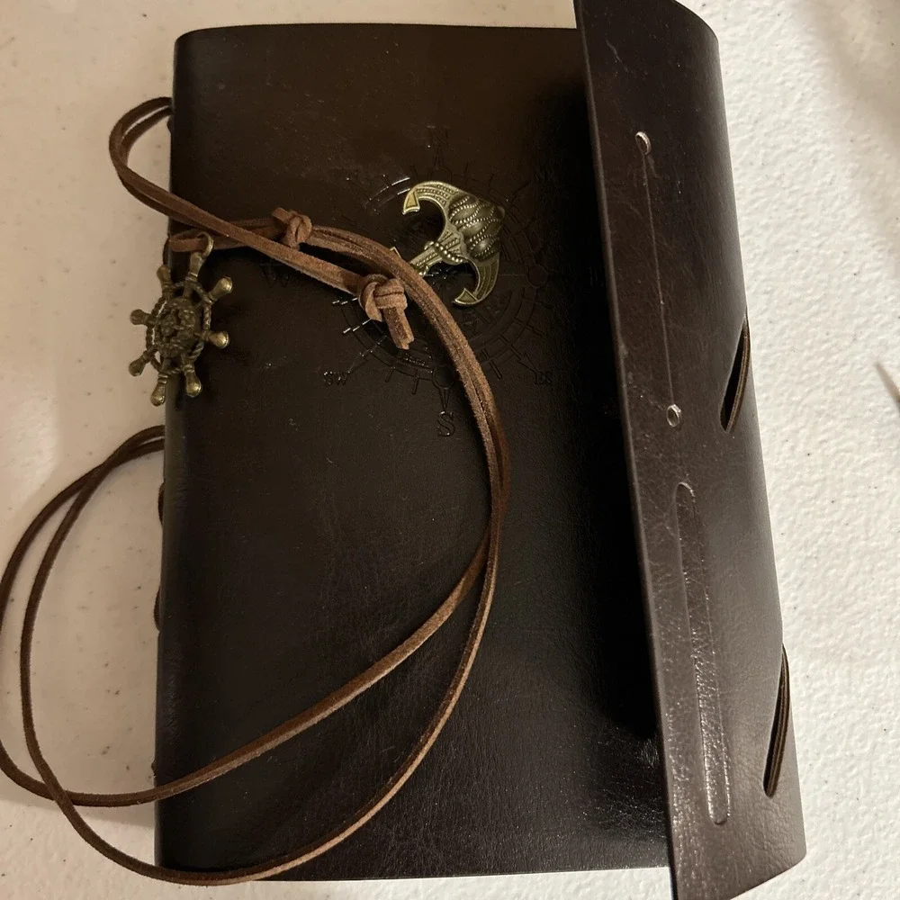 Embossed Faux Leather Journal Brown Unlined Recycled Paper Nautical Compass 5x7